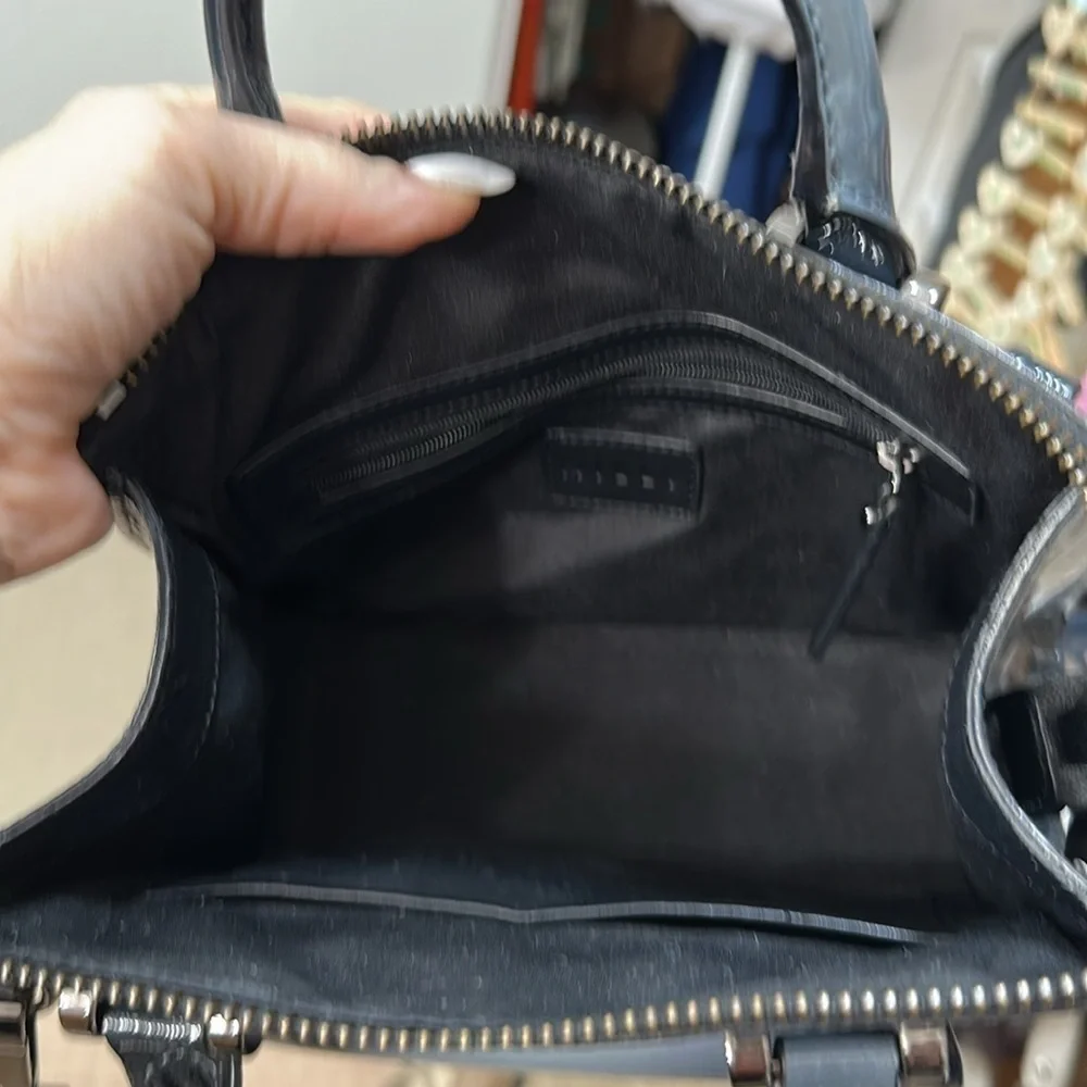 Milly Top Handle Patent Leather Ombré Gray Teal Black Purse w/crossbody strap